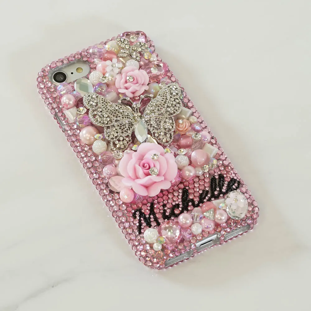3D Pink Butterfly Personalized Name & Initials Design (style PN_1038)