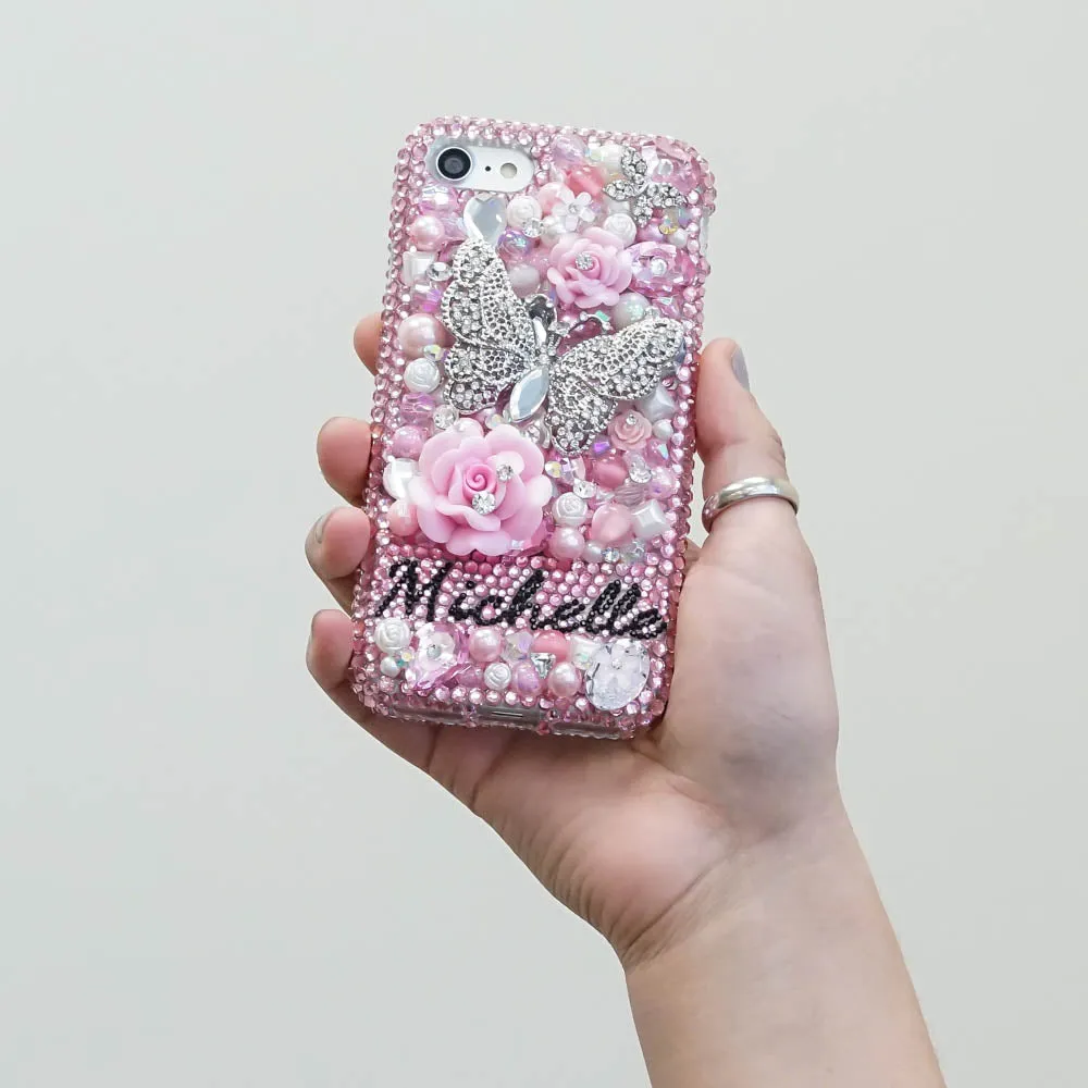 3D Pink Butterfly Personalized Name & Initials Design (style PN_1038)