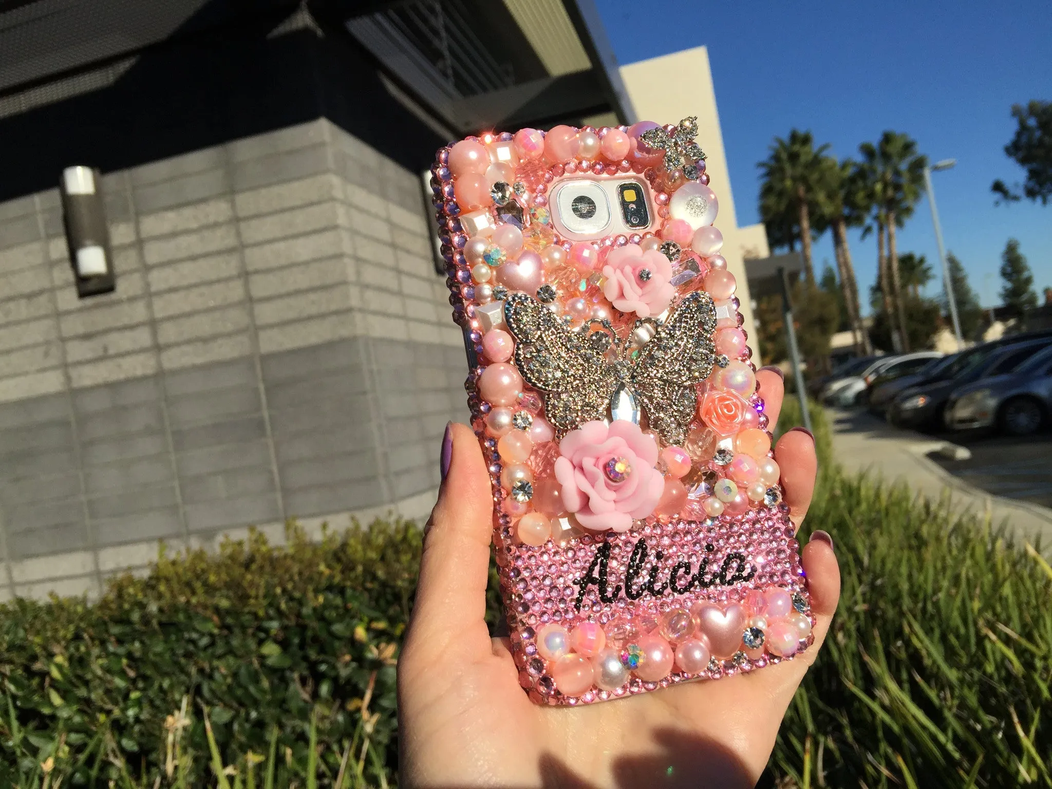 3D Pink Butterfly Personalized Name & Initials Design (style PN_1038)