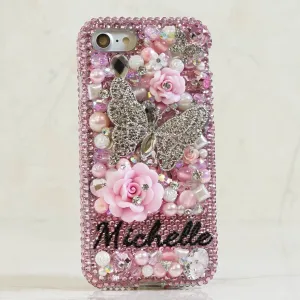 3D Pink Butterfly Personalized Name & Initials Design (style PN_1038)