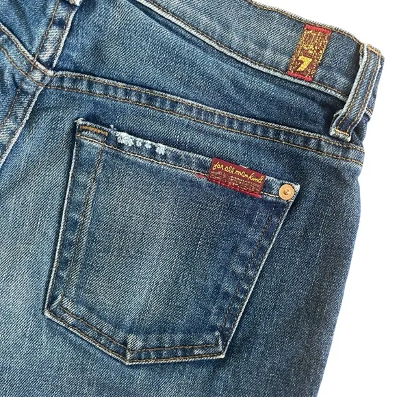 7FAM Mid-Rise Distressed Cutoff Women's Blue Denim Shorts Sz 26