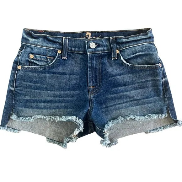 7FAM Mid-Rise Distressed Cutoff Women's Blue Denim Shorts Sz 26