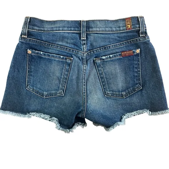 7FAM Mid-Rise Distressed Cutoff Women's Blue Denim Shorts Sz 26