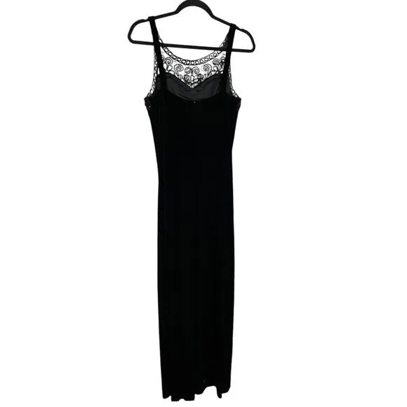 90s Night Way Black Slinky Velvet Vamp Dress Sequin Mesh Illusion Sweetheart 14