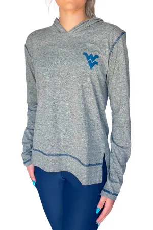 916 - West Virginia University Lightweight Hoodie Heather Grey w/ Navy Stitch