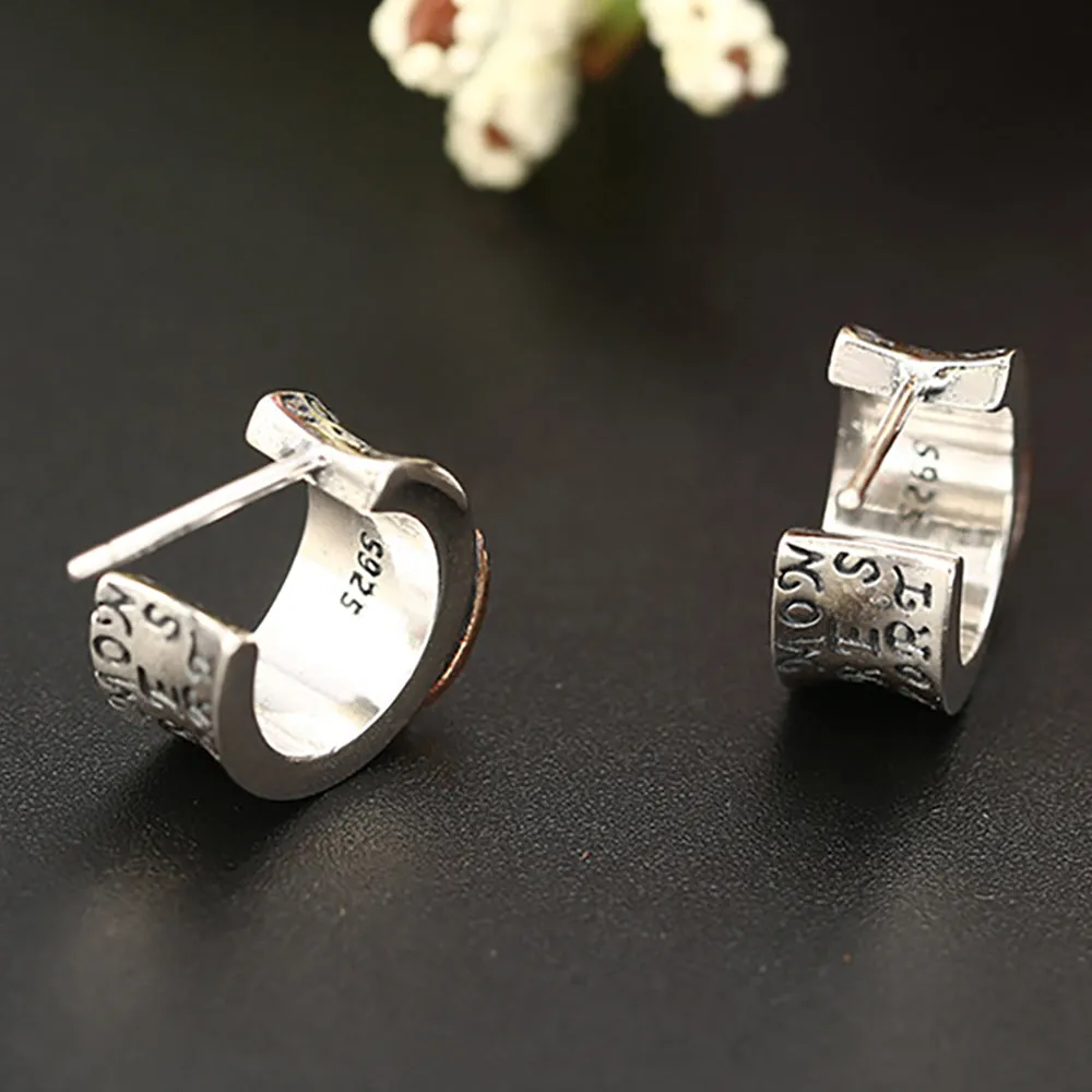 925 Sterling Silver Virgin Mary Stud Earrings Thai Silver Retro Fashion Jewelry