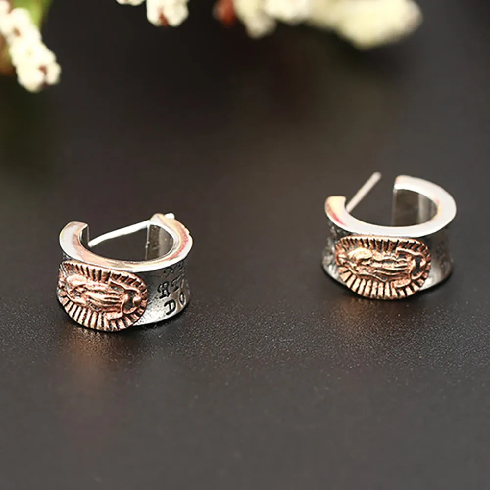 925 Sterling Silver Virgin Mary Stud Earrings Thai Silver Retro Fashion Jewelry