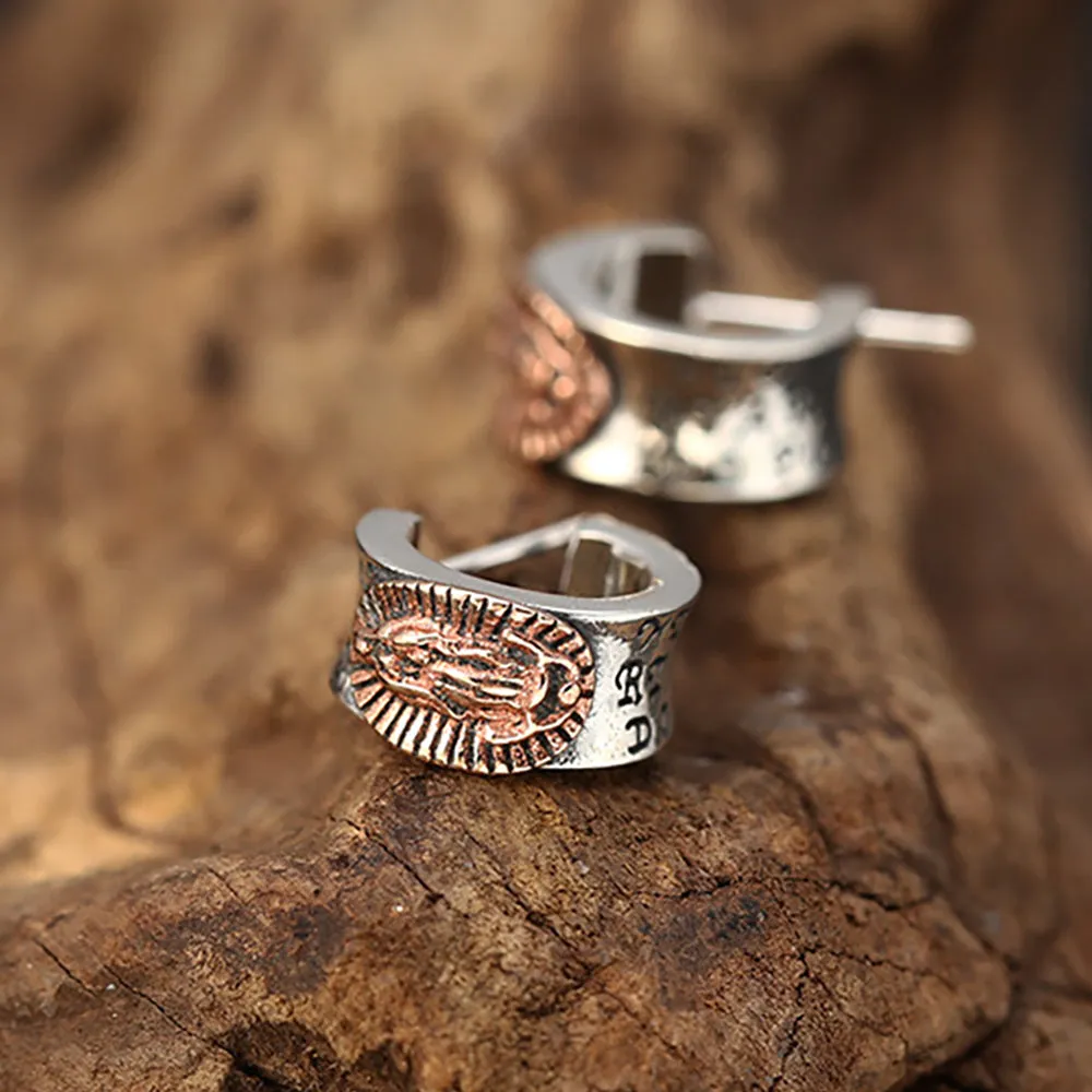 925 Sterling Silver Virgin Mary Stud Earrings Thai Silver Retro Fashion Jewelry
