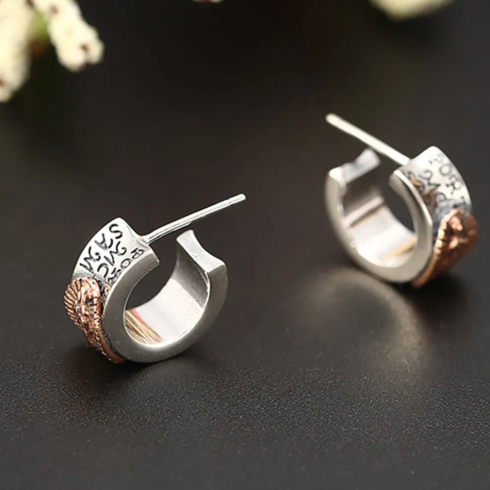 925 Sterling Silver Virgin Mary Stud Earrings Thai Silver Retro Fashion Jewelry
