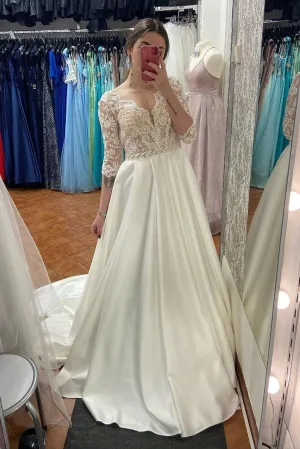 A Line Half-Sleeve Tulle Wedding Dress Custom Made Wedding Gown Bridal Gown OHD172