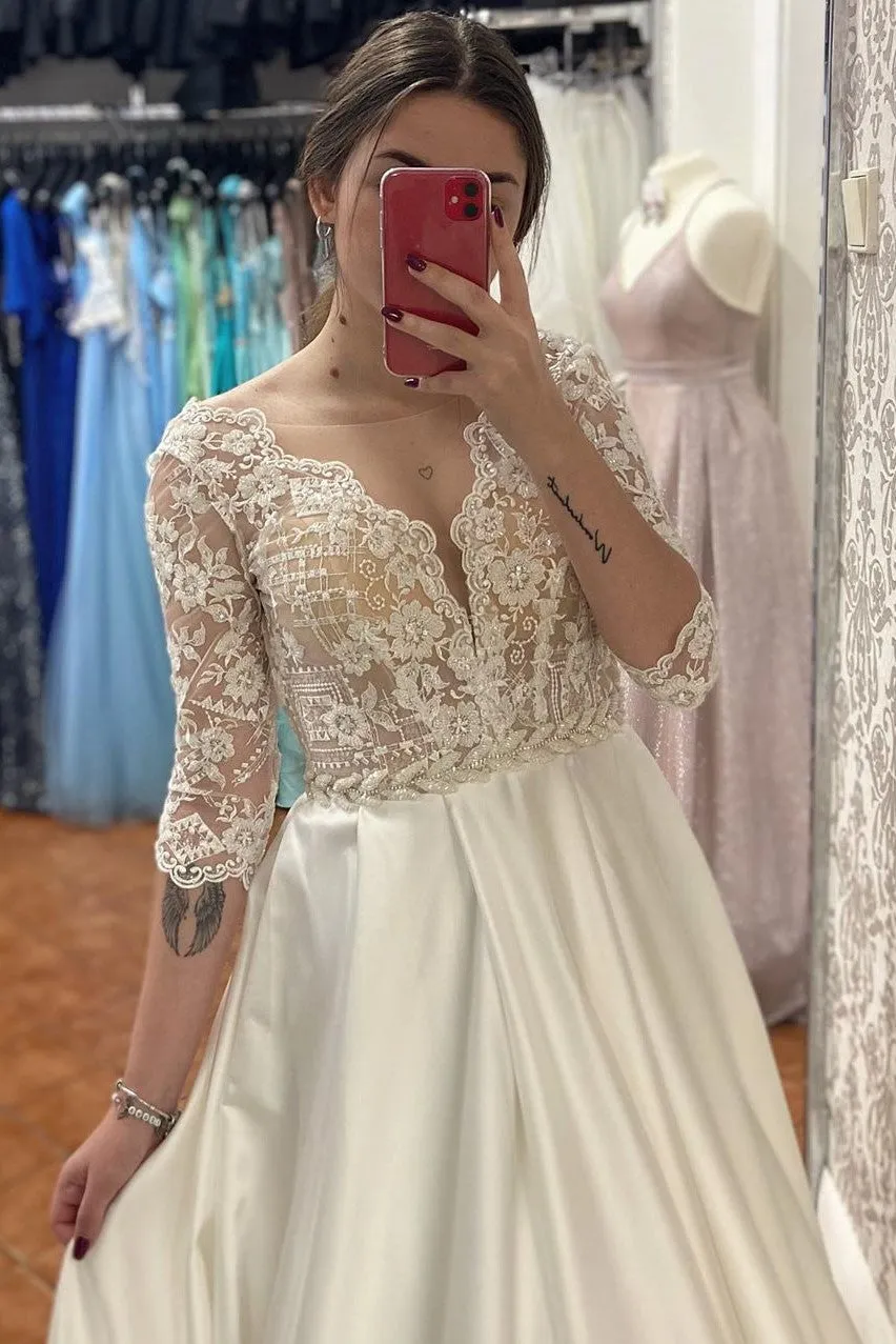 A Line Half-Sleeve Tulle Wedding Dress Custom Made Wedding Gown Bridal Gown OHD172
