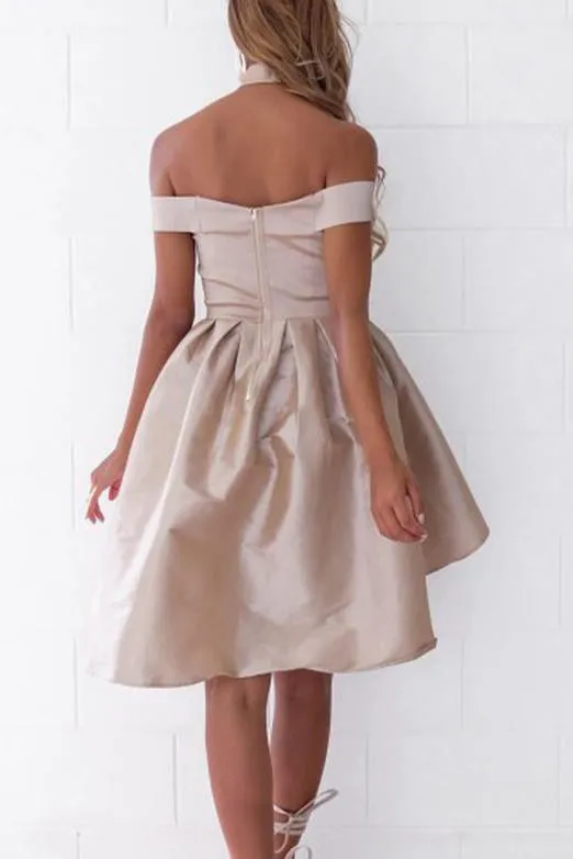 A-Line High Low Off Shoulder Sleeveless Homecoming Dresses OHM063
