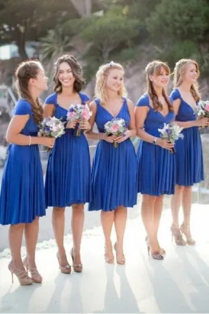 A-Line V-Neck Knee-Length Bridesmaid Dress with Pleats OHS065