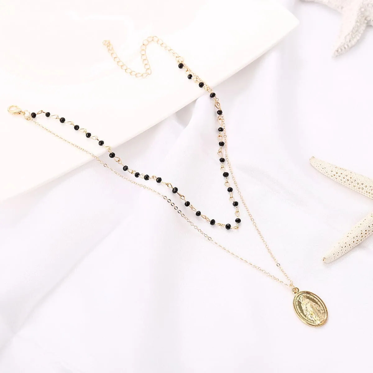 Acrylic & 18K Gold-Plated Mary Pendant Layered Pendant Necklace