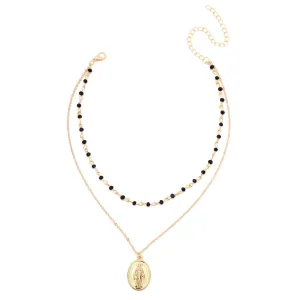 Acrylic & 18K Gold-Plated Mary Pendant Layered Pendant Necklace