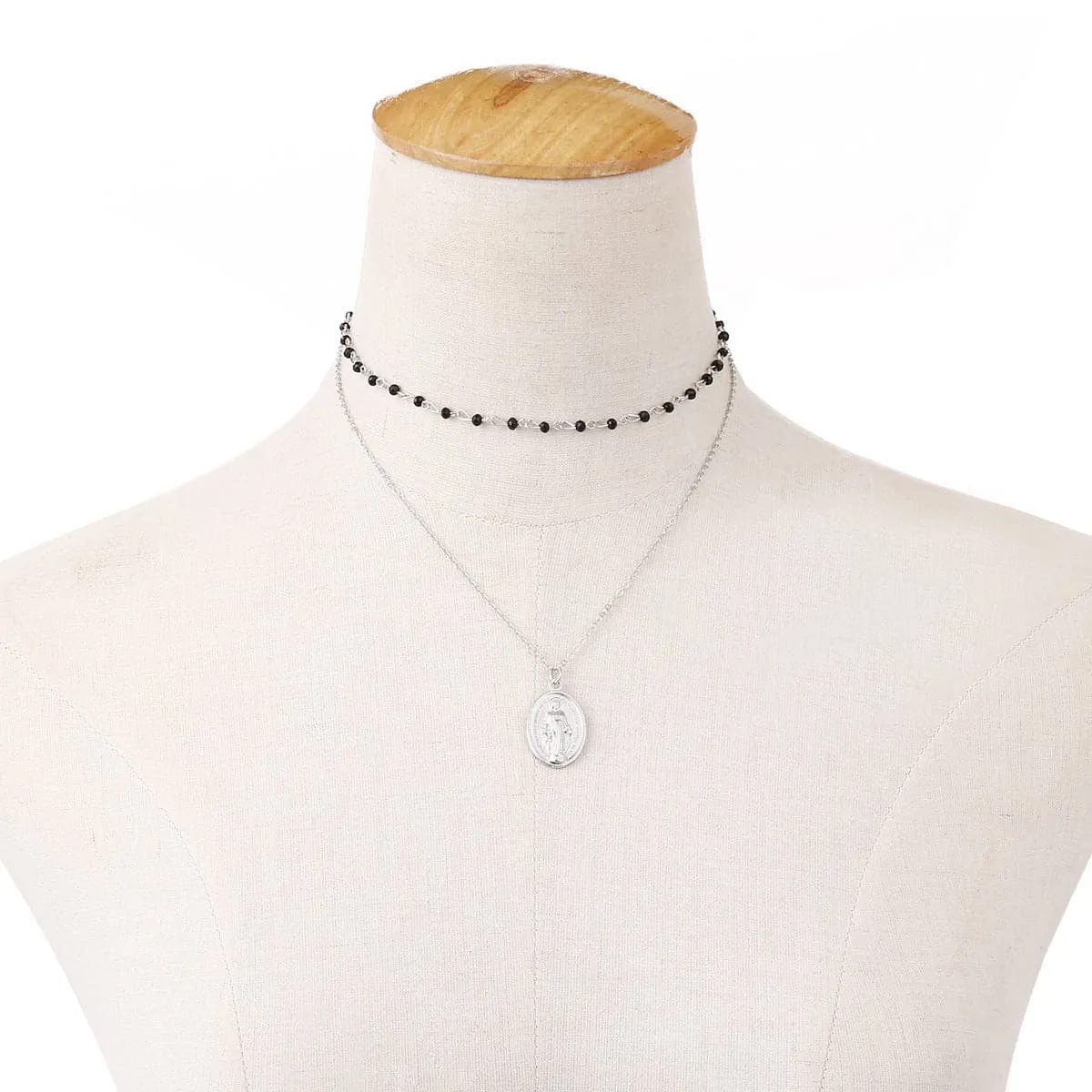 Acrylic & 18K Gold-Plated Mary Pendant Layered Pendant Necklace