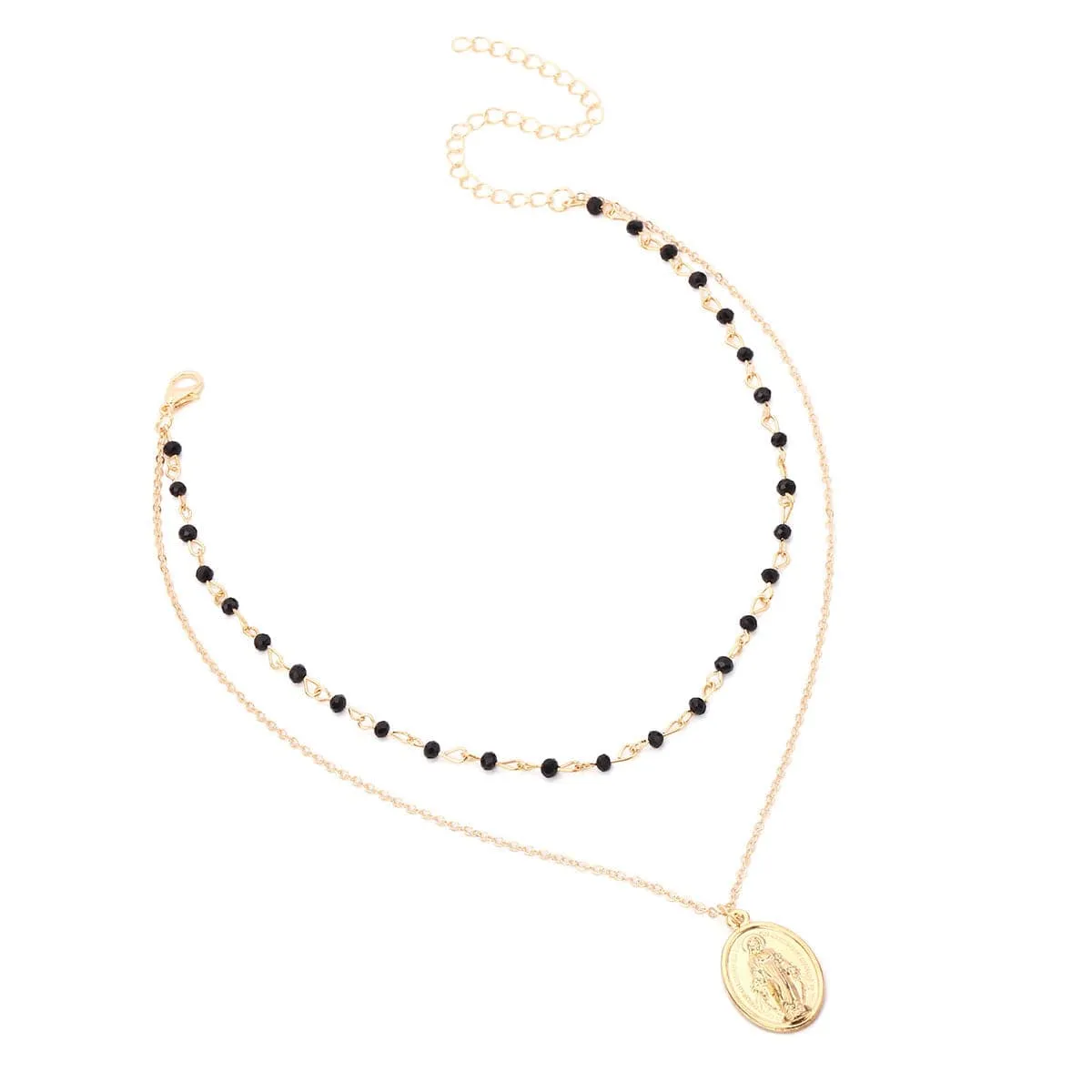 Acrylic & 18K Gold-Plated Mary Pendant Layered Pendant Necklace