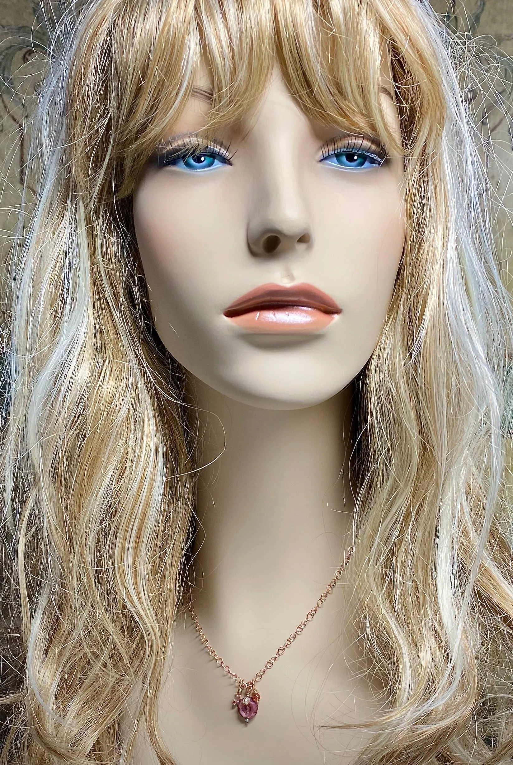 Adjustable "Burnished Rose" Trinket Necklace by Arpaia in 14/20 Rose Gold Filled with Czech Glass
