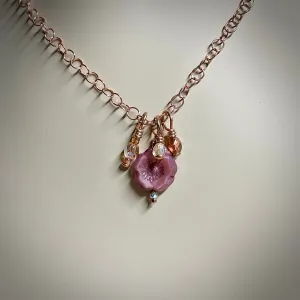 Adjustable "Burnished Rose" Trinket Necklace by Arpaia in 14/20 Rose Gold Filled with Czech Glass