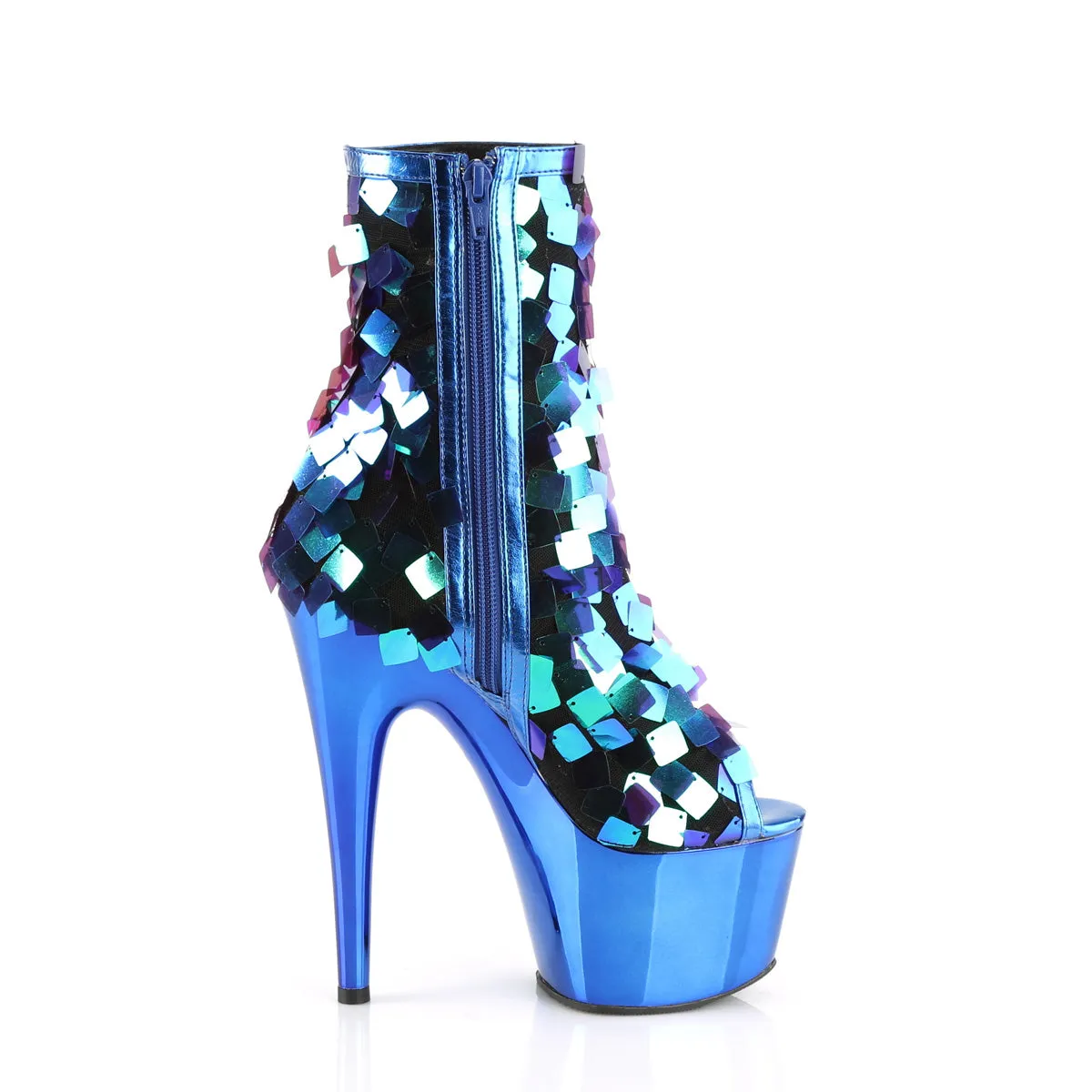 ADORE-1031SSQ  Iridescent Green Sequins-Royal Blue MetPu/Royal Blue Chrome