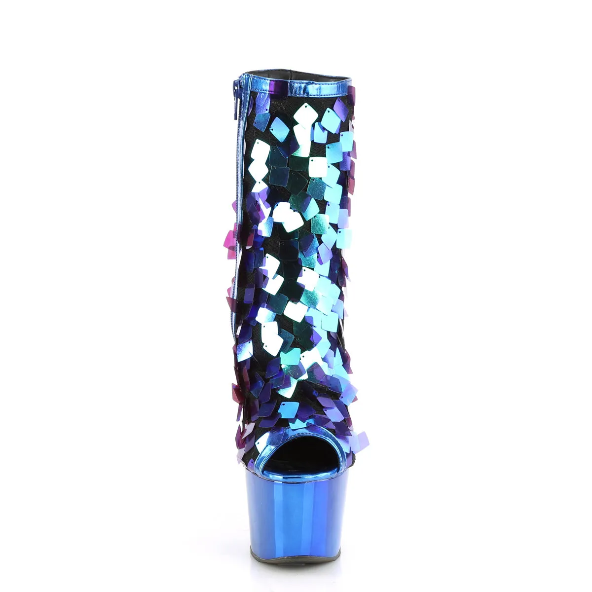 ADORE-1031SSQ  Iridescent Green Sequins-Royal Blue MetPu/Royal Blue Chrome