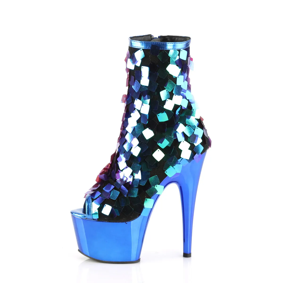 ADORE-1031SSQ  Iridescent Green Sequins-Royal Blue MetPu/Royal Blue Chrome