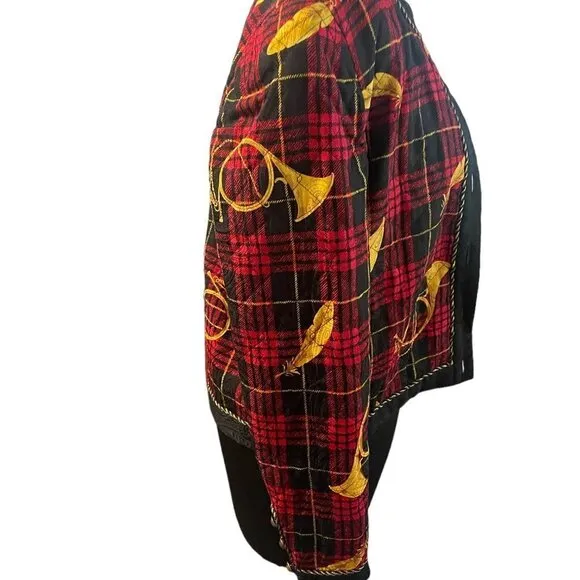 Adrianna Papell 100%Silk Quilted Plaid Horn Baroque Jacket, Size 10
