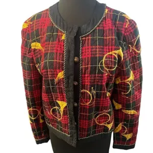 Adrianna Papell 100%Silk Quilted Plaid Horn Baroque Jacket, Size 10