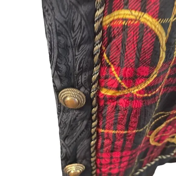 Adrianna Papell 100%Silk Quilted Plaid Horn Baroque Jacket, Size 10