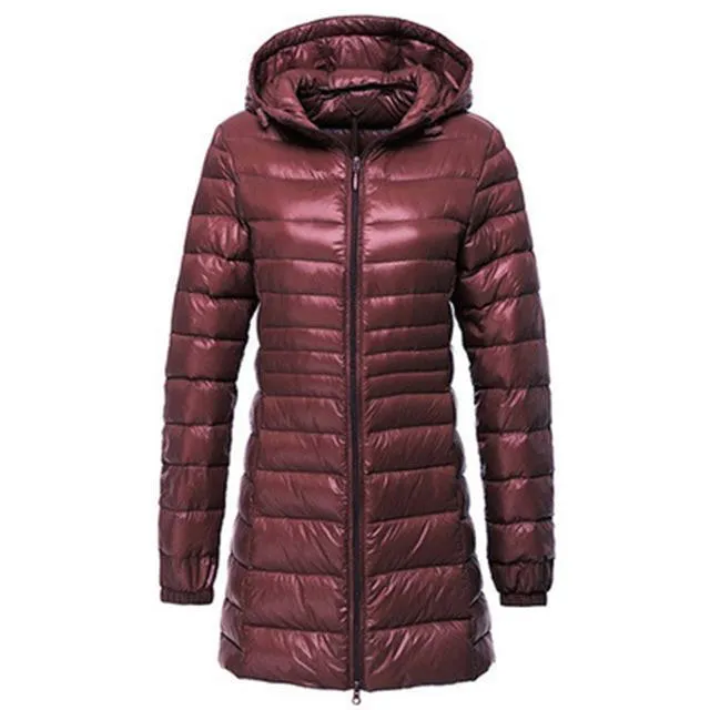 AeroBelle™ | Women's Lightweight Long Down Jacket | Water-Resistant, Insulated, Stylish Design for Cold Weather