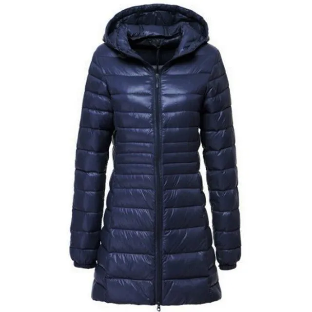 AeroBelle™ | Women's Lightweight Long Down Jacket | Water-Resistant, Insulated, Stylish Design for Cold Weather