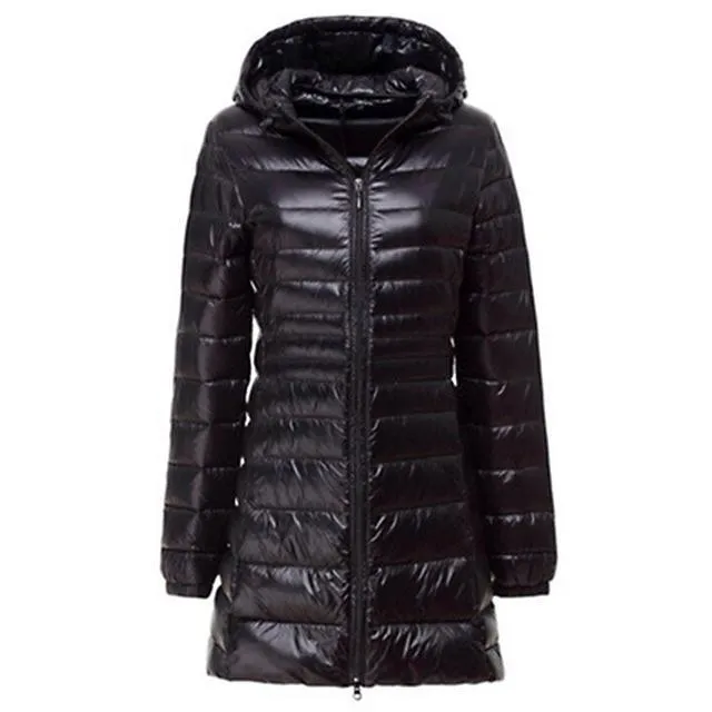 AeroBelle™ | Women's Lightweight Long Down Jacket | Water-Resistant, Insulated, Stylish Design for Cold Weather