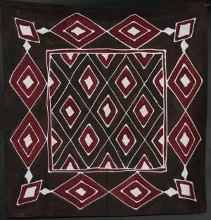 African Table Overlay Zulu Tribal Diamonds Chocolate Cranberry Colors  Hand Painted Wall Hanging - 29" X 31"