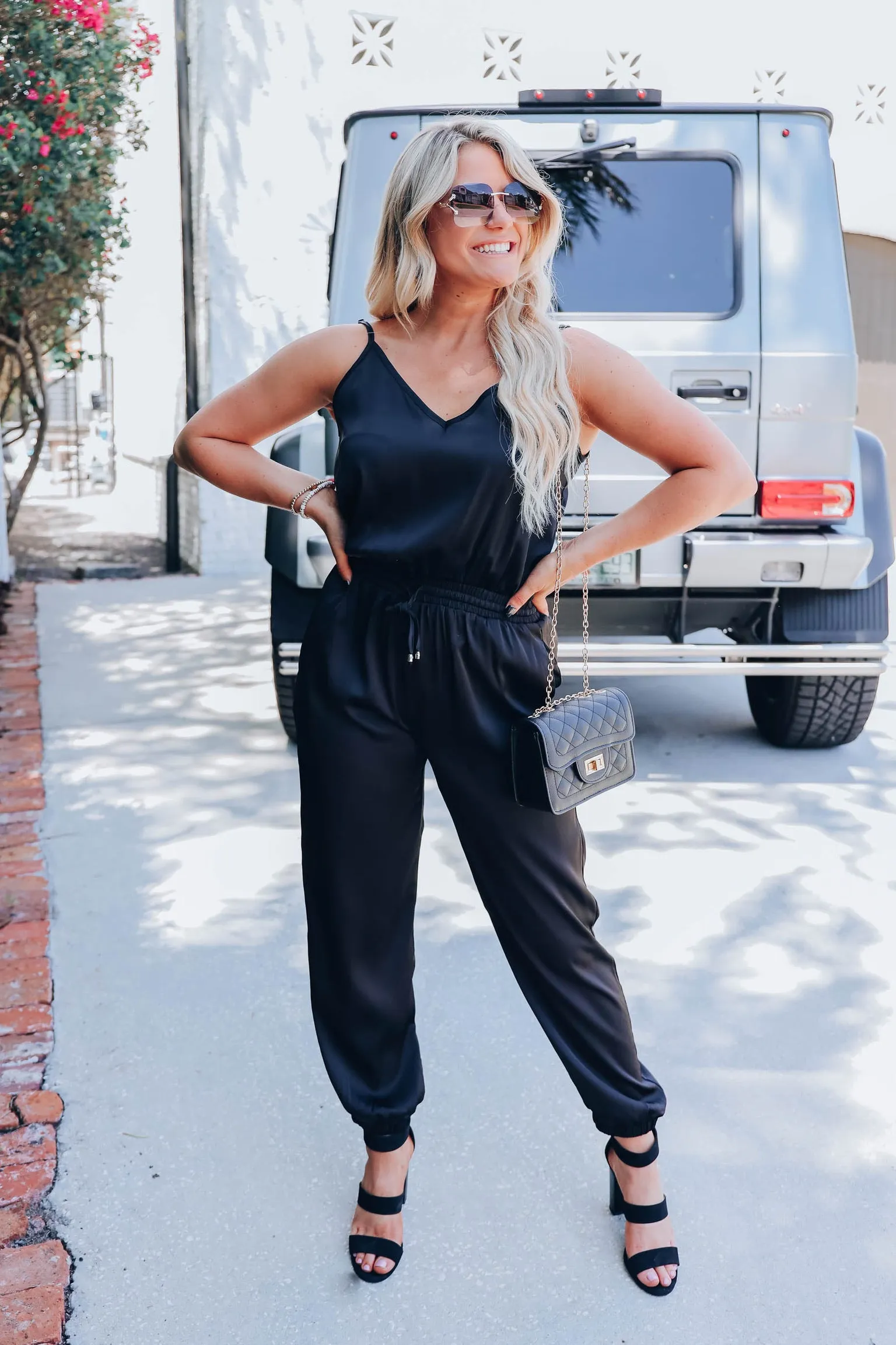 After Hours Satin Sleeveless Jumpsuit - Black