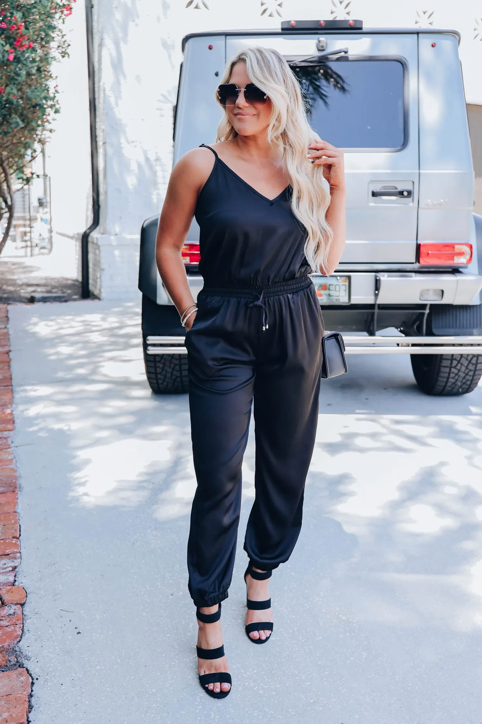 After Hours Satin Sleeveless Jumpsuit - Black