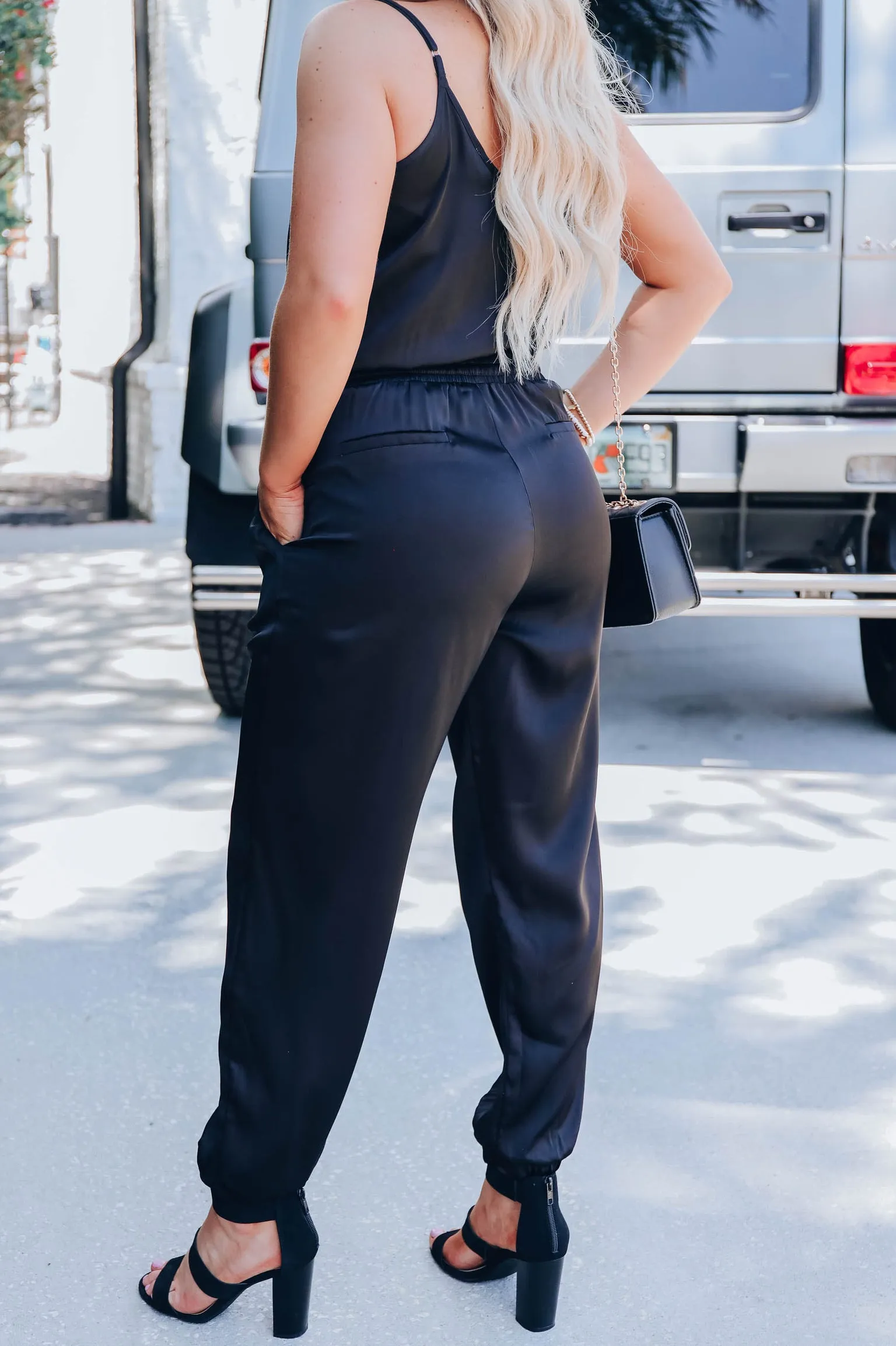 After Hours Satin Sleeveless Jumpsuit - Black