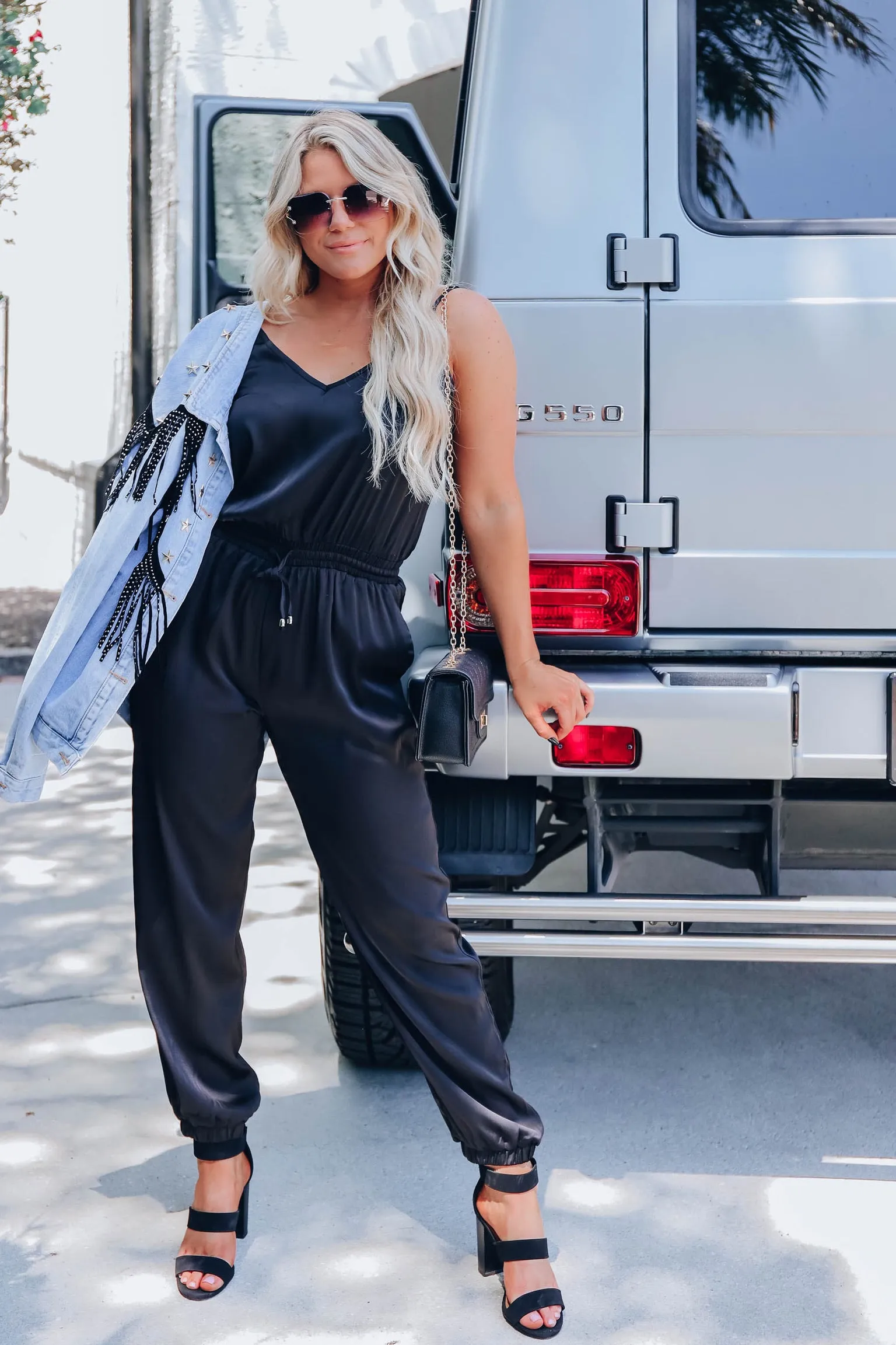 After Hours Satin Sleeveless Jumpsuit - Black