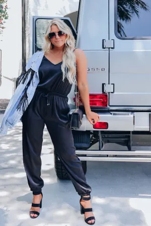 After Hours Satin Sleeveless Jumpsuit - Black
