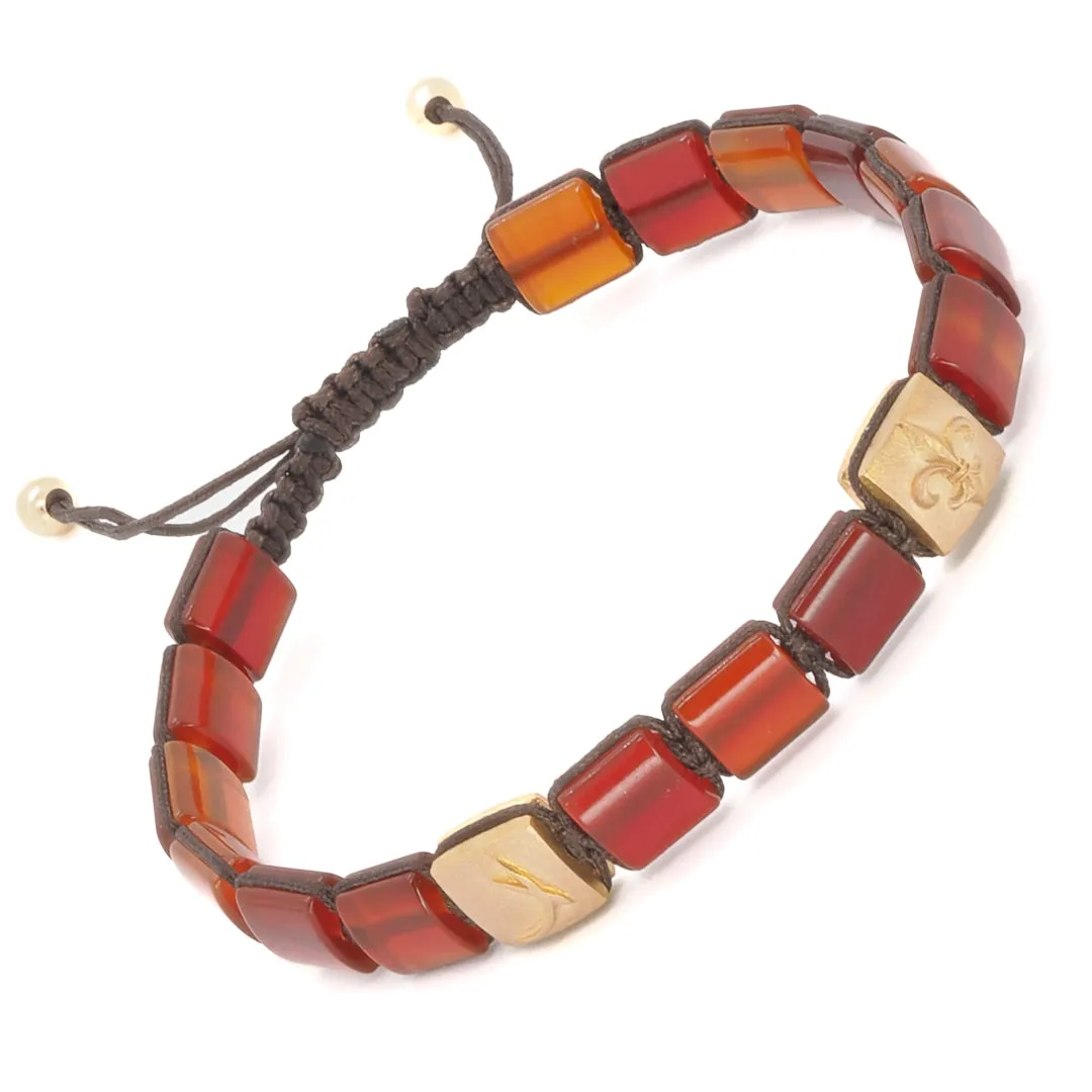 Agate Stone Solid Gold Fleur de Lis Woven Bracelet