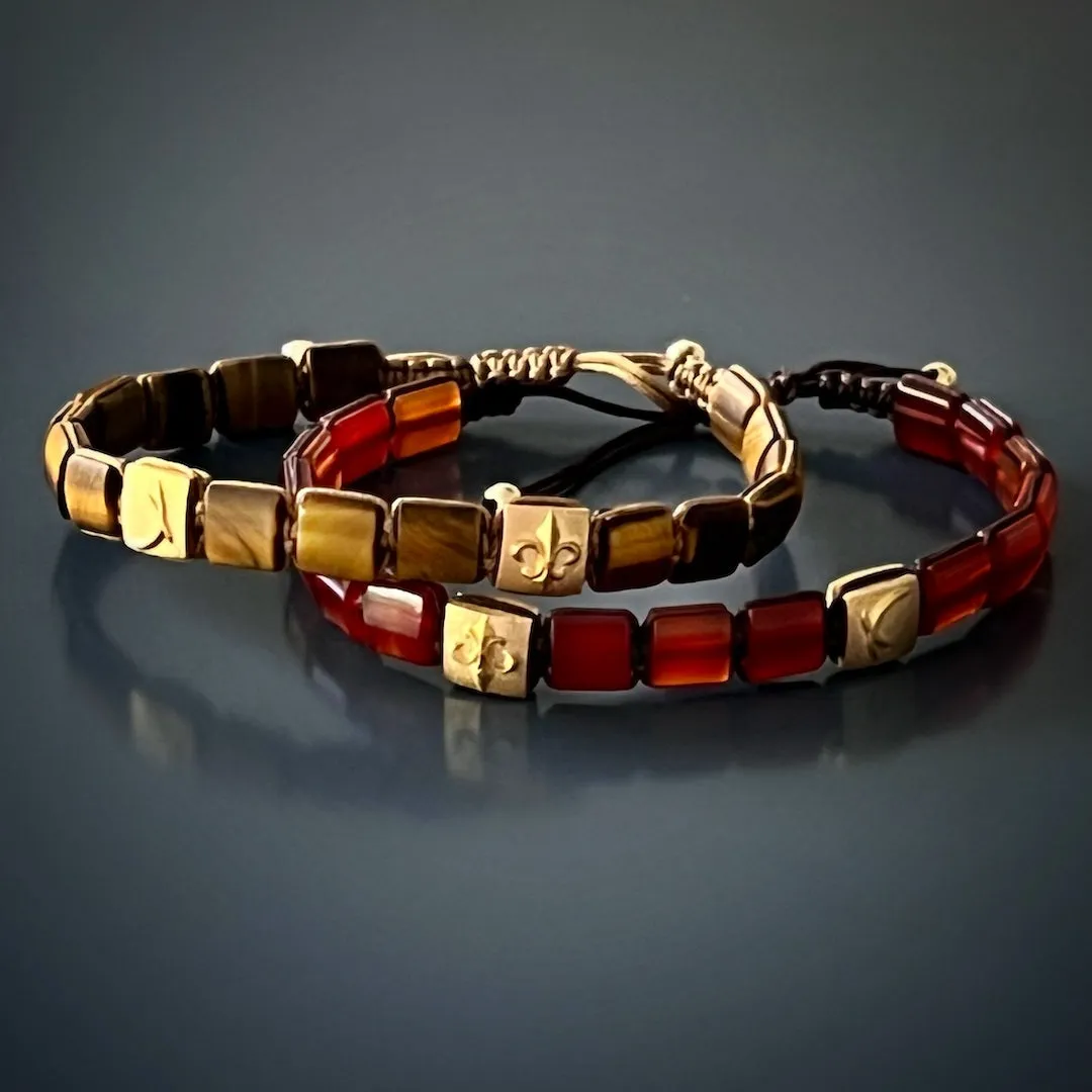 Agate Stone Solid Gold Fleur de Lis Woven Bracelet