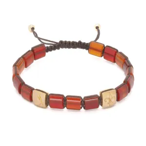 Agate Stone Solid Gold Fleur de Lis Woven Bracelet