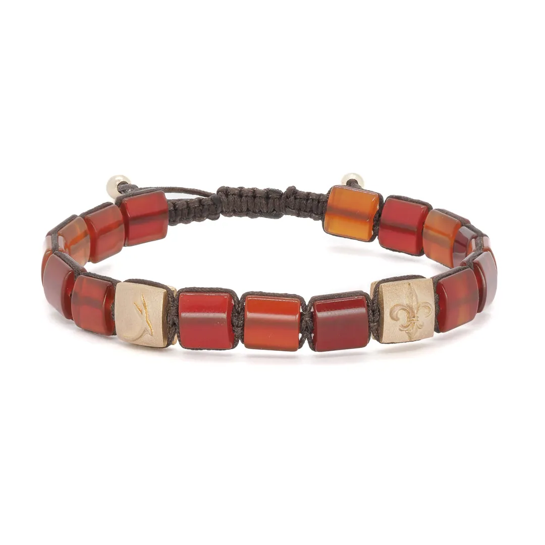 Agate Stone Solid Gold Fleur de Lis Woven Bracelet