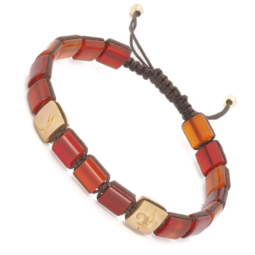 Agate Stone Solid Gold Fleur de Lis Woven Bracelet