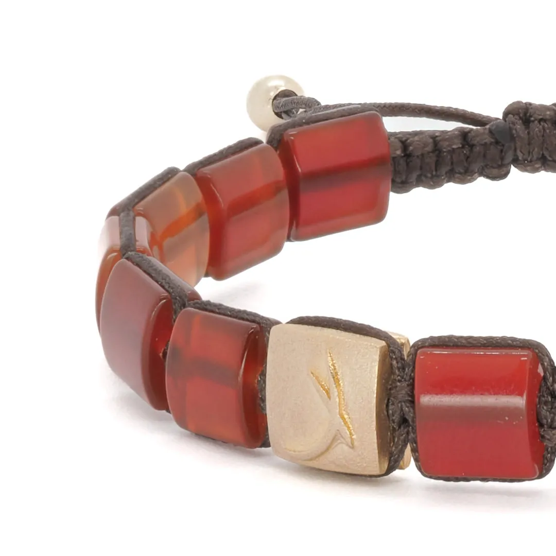 Agate Stone Solid Gold Fleur de Lis Woven Bracelet