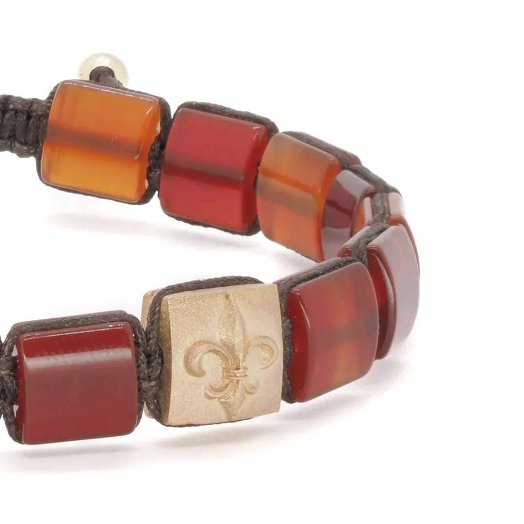 Agate Stone Solid Gold Fleur de Lis Woven Bracelet