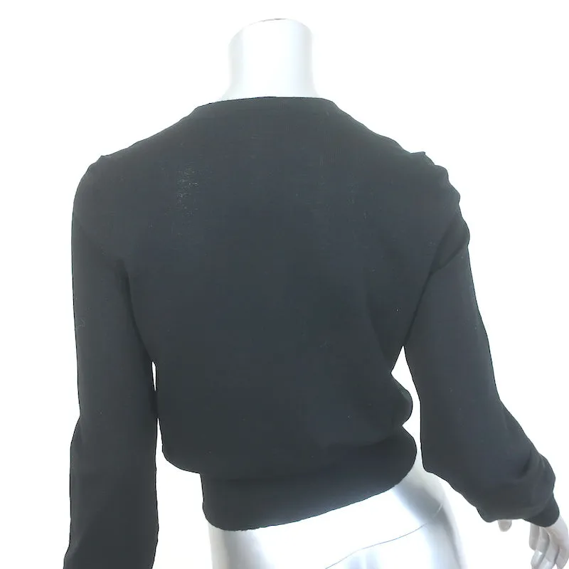 Alaia Crewneck Cardigan Black Lightweight Fleece Wool Size 40