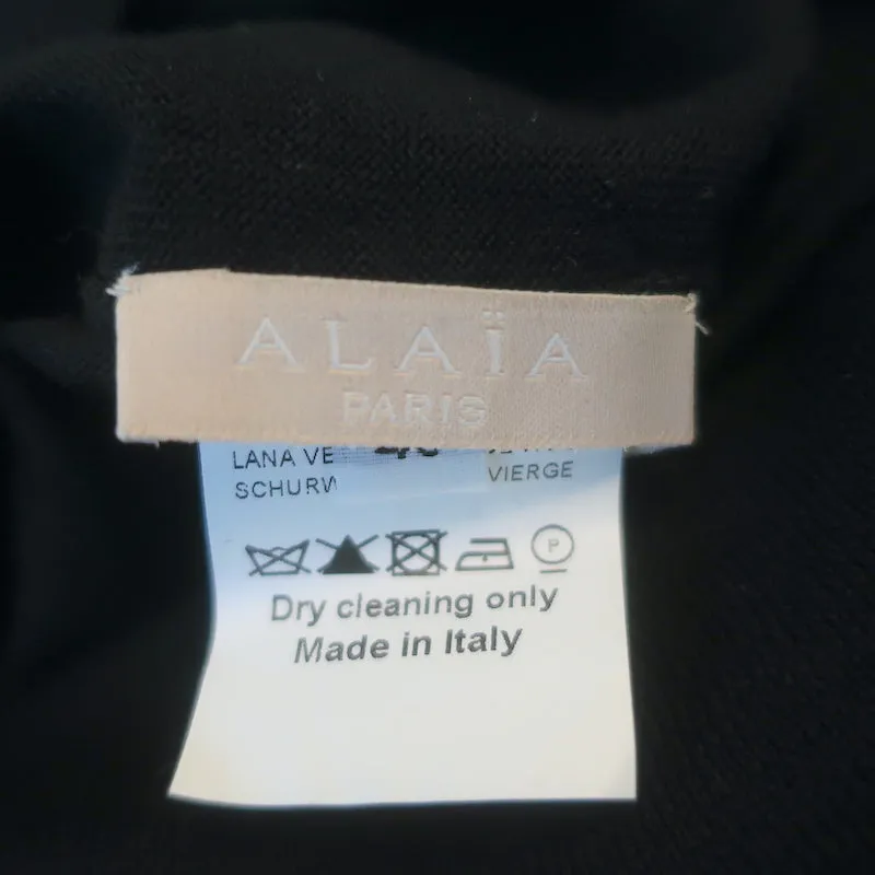 Alaia Crewneck Cardigan Black Lightweight Fleece Wool Size 40