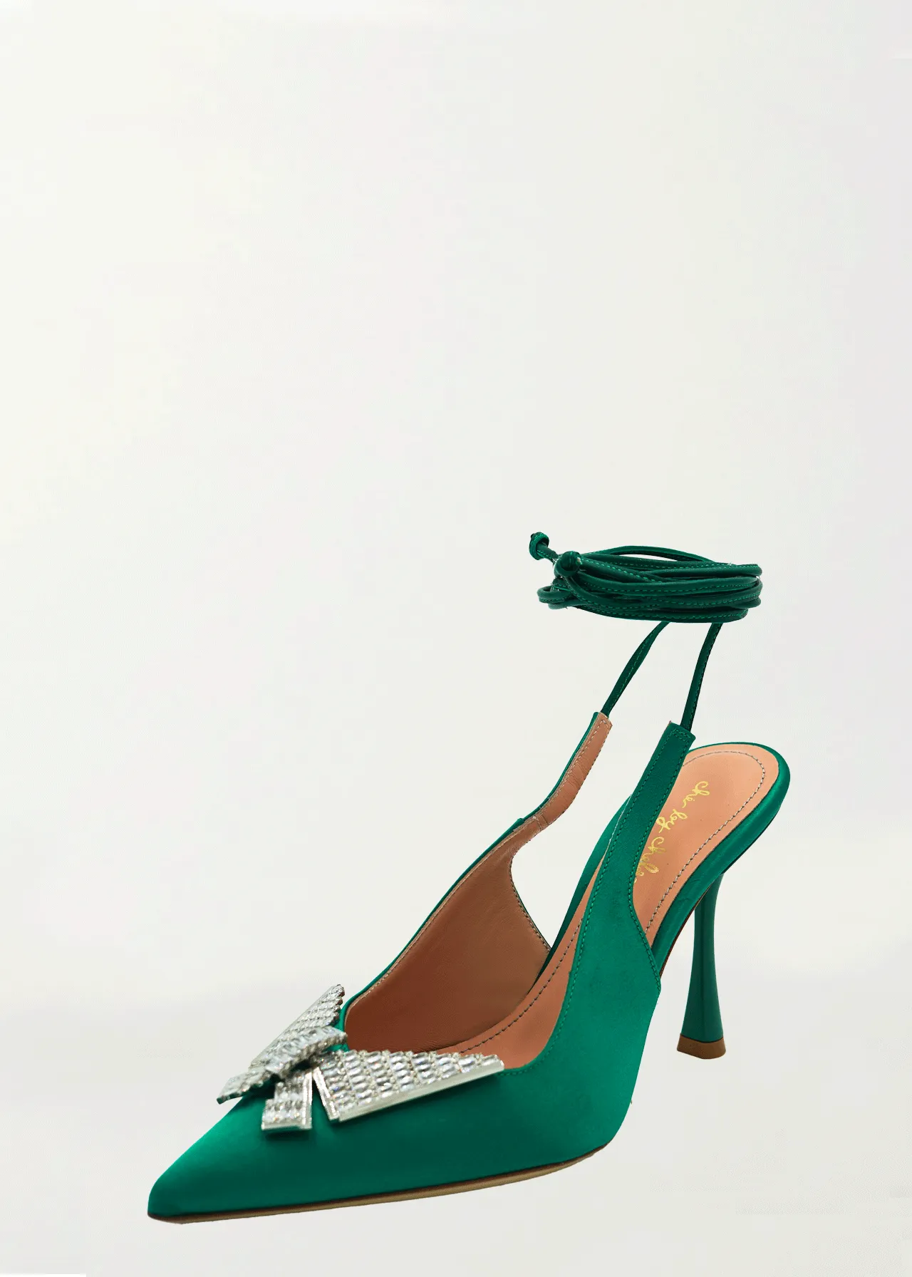 Alena Pump in Green Satin Butterfly