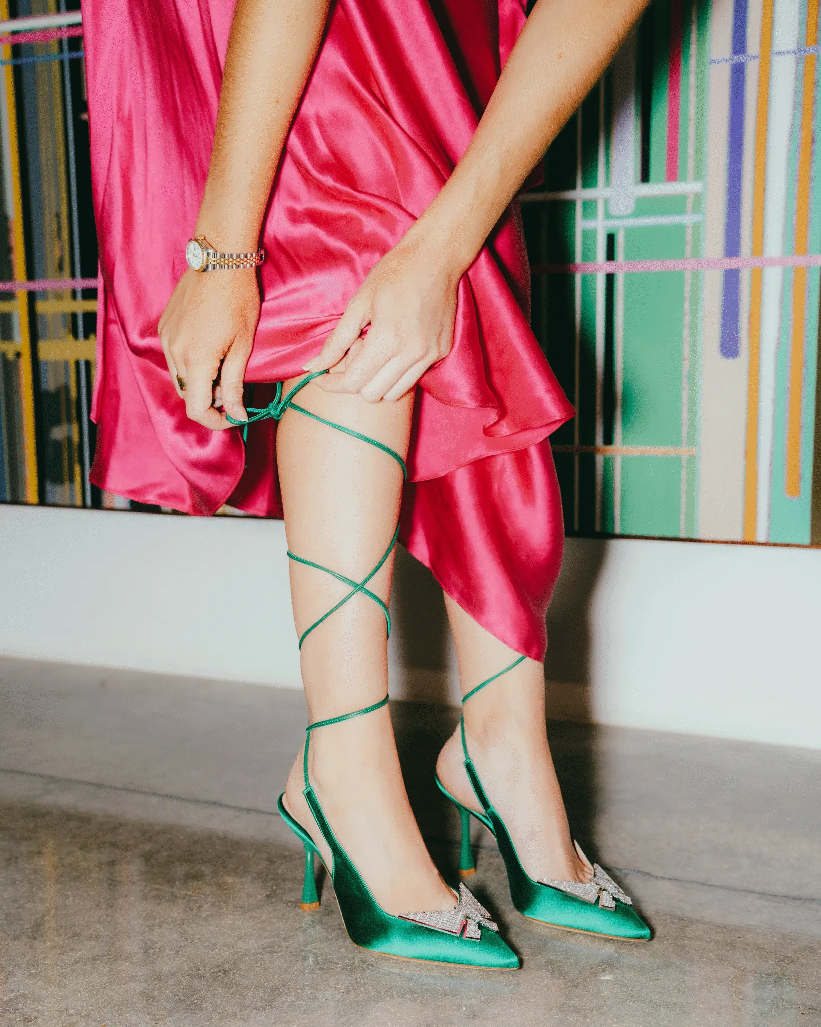 Alena Pump in Green Satin Butterfly