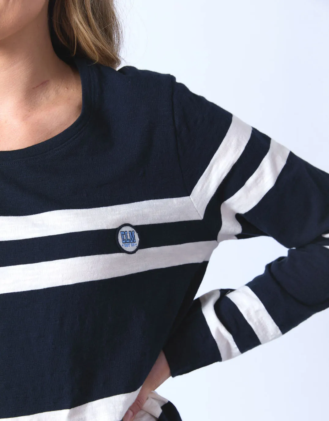 Allegra Long Sleeve Tee - Navy/Vintage White Stripe